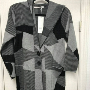 TODAYS Gray Plaid Full Length Shacket Coatigan Jacket With Hood Sz Large NWOT